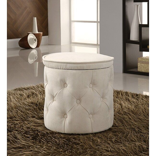 Tufted Fabric Beige Round Storage Ottoman – Free Shipping Today Within Light Gray Fabric Tufted Round Storage Ottomans (View 17 of 20)