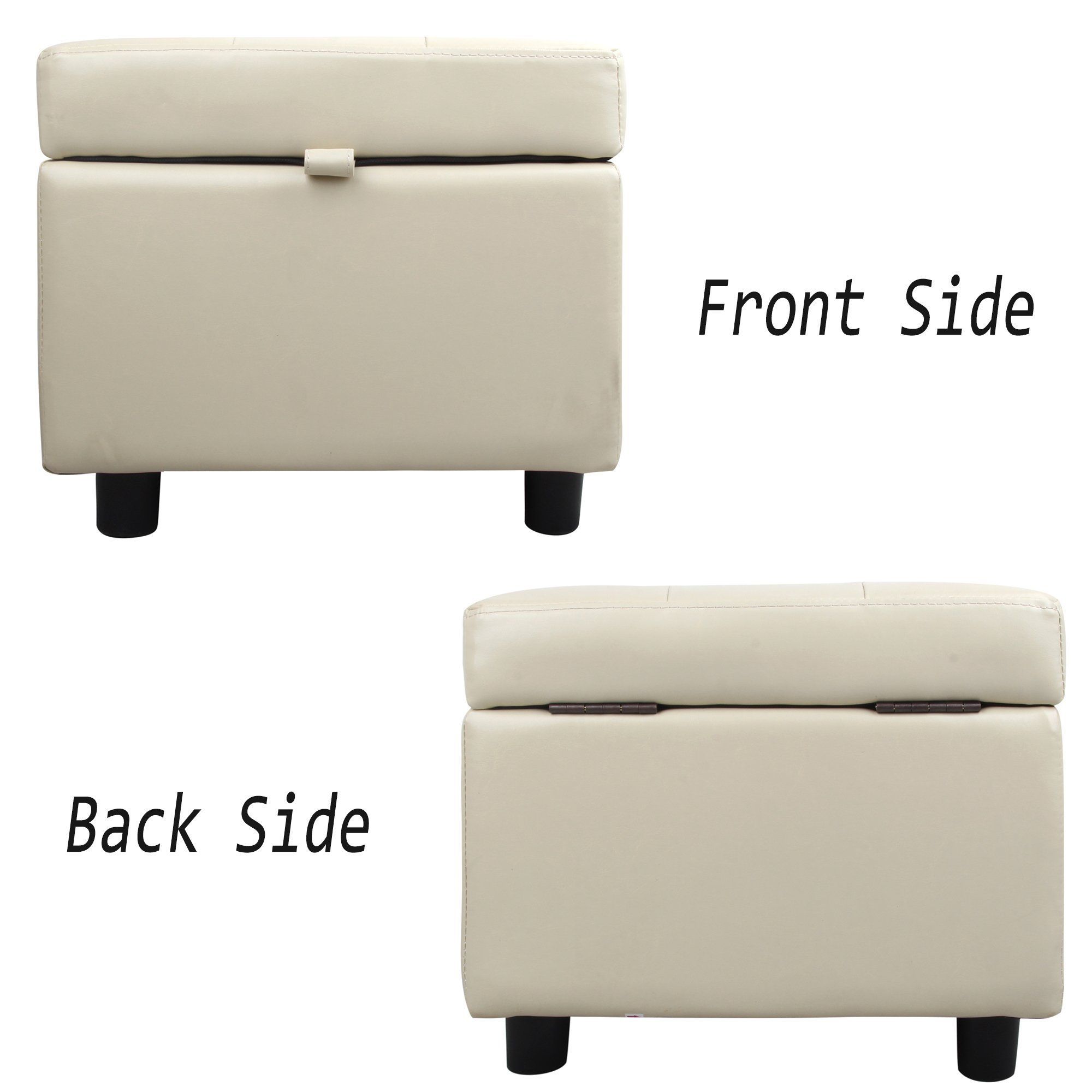 Tufted Leather Square Flip Top Storage Ottoman Cube Foot Rest Cream Regarding Black And Ivory Solid Cube Pouf Ottomans (View 18 of 20)