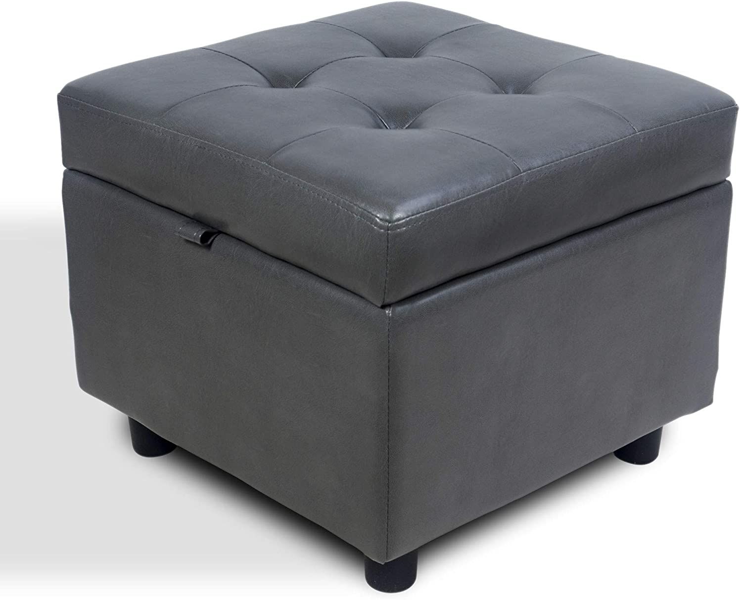 Tufted Leather Square Ottoman With Storage And Hinged Lid, Foot Rest Throughout Square Cube Ottomans (View 2 of 20)