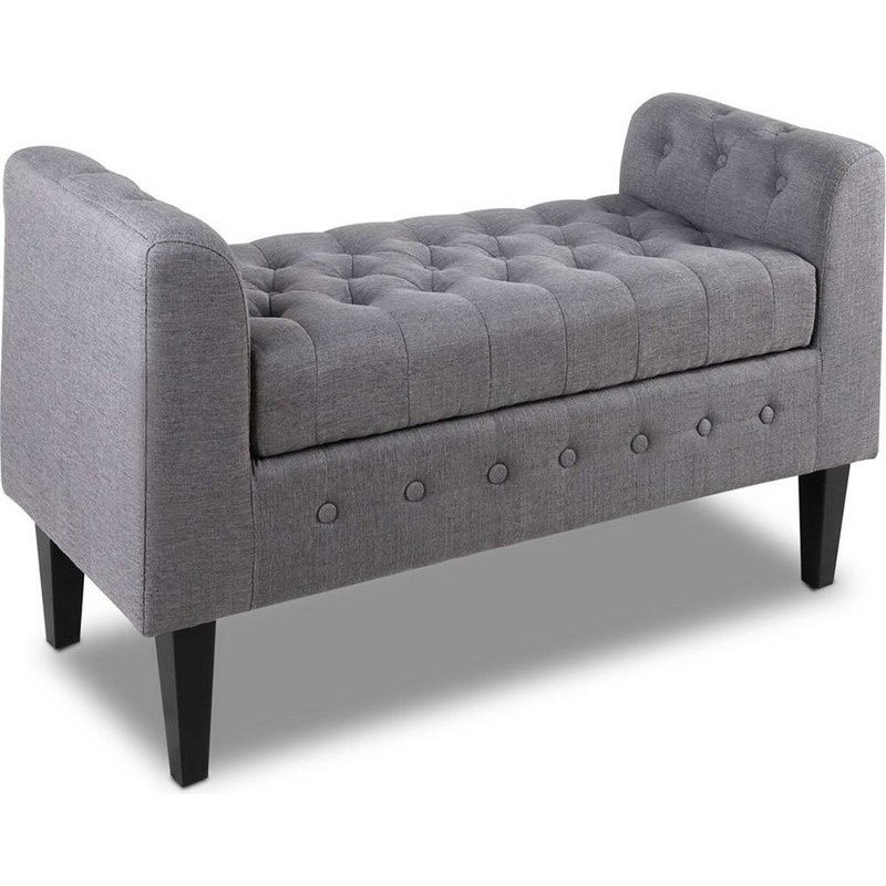 Tufted Linen Fabric Storage Ottoman In Grey 1m | Buy Storage Ottomans With Regard To Light Gray Fabric Tufted Round Storage Ottomans (View 20 of 20)