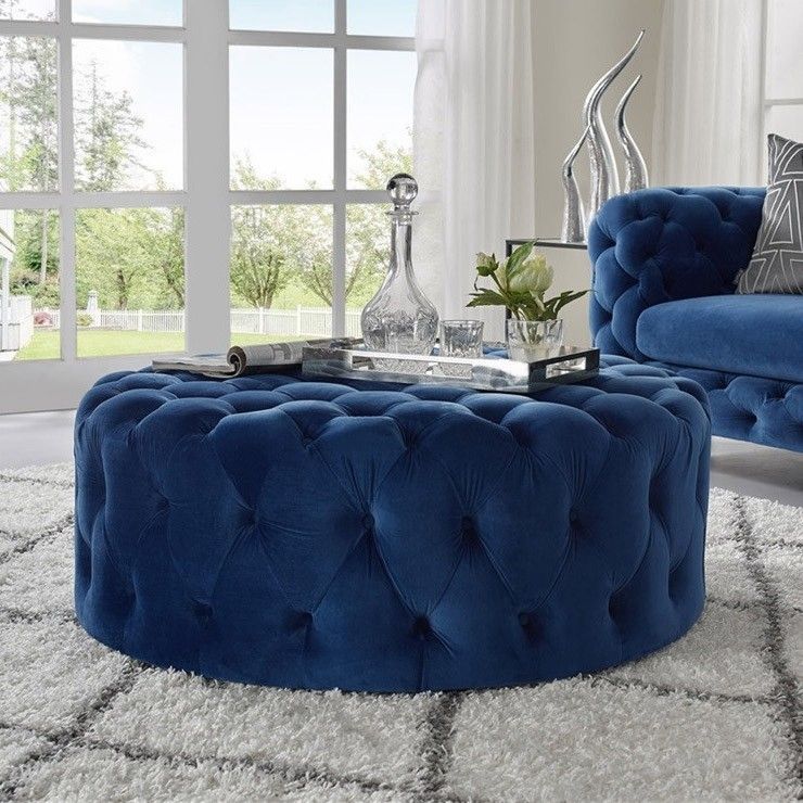 Tufted Ottoman Deep Blue Velvet Ottoman Coffee Table Tufted Cocktail Inside Blue Fabric Tufted Surfboard Ottomans (View 10 of 20)