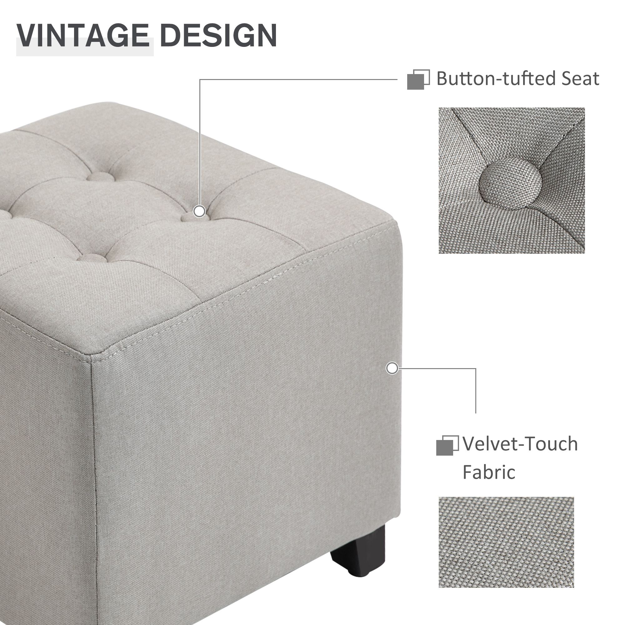 Tufted Ottoman Linen Touch Fabric Upholstered Footstool Footrest Coffee Intended For Linen Fabric Tufted Surfboard Ottomans (View 17 of 20)