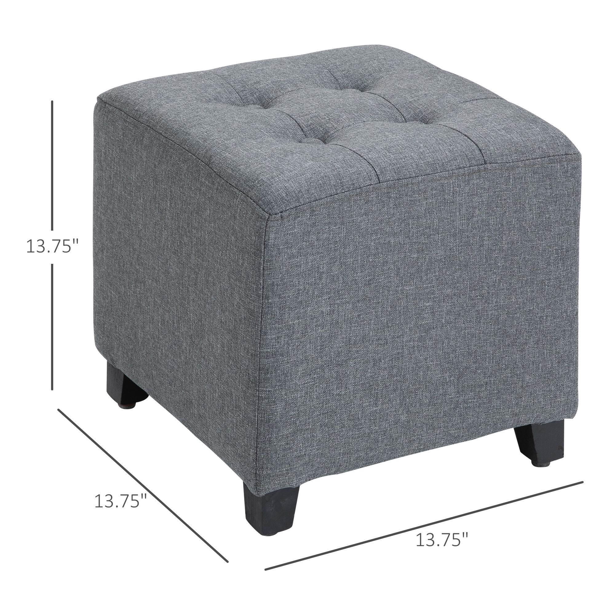 Tufted Ottoman Linen Touch Fabric Upholstered Footstool Footrest Coffee Throughout Linen Fabric Tufted Surfboard Ottomans (View 11 of 20)