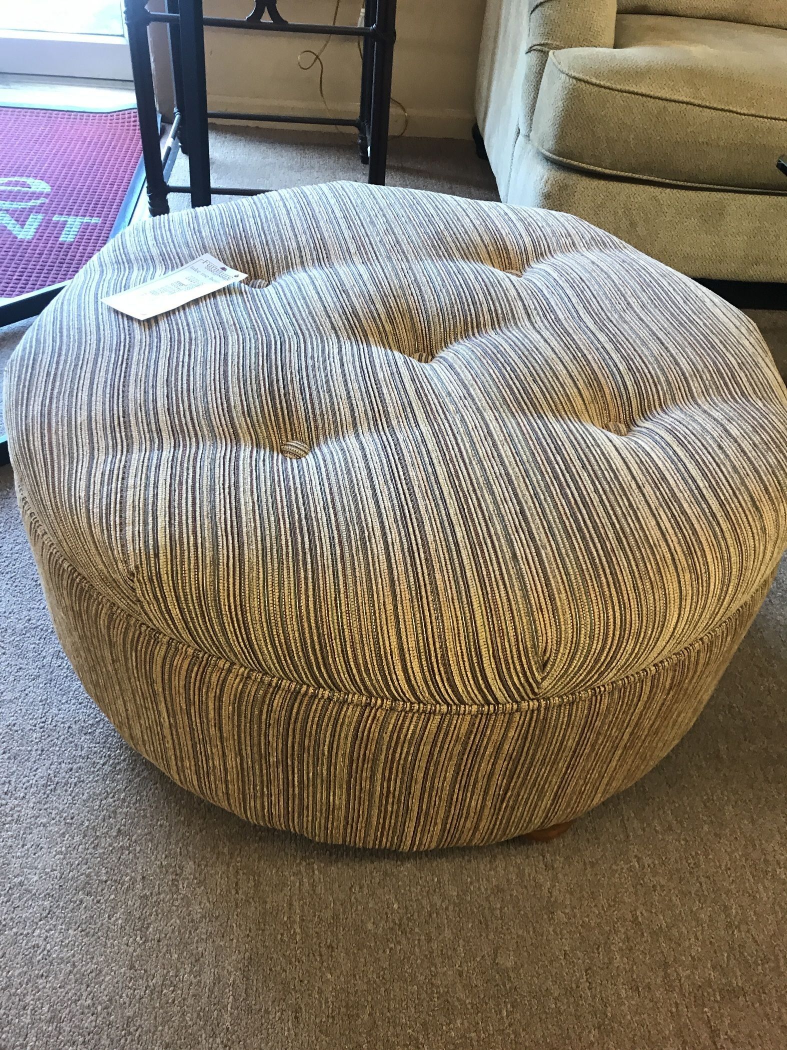 Tufted Round Fabric Ottoman | Delmarva Furniture Consignment With Regard To Tufted Fabric Ottomans (View 13 of 20)