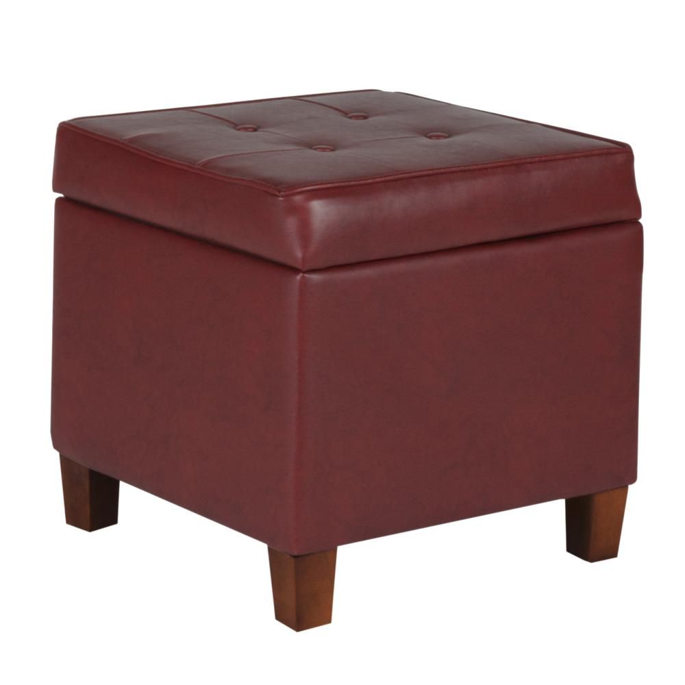 Tufted Square Dark Red Leatherette Storage Ottoman | Ebay Inside Red Fabric Square Storage Ottomans With Pillows (View 5 of 20)