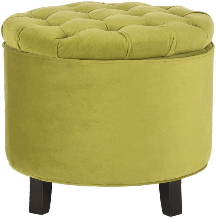 Tufted Storage Ottoman Fabric Green Cotton Velvet Upholstered Shabby In Fabric Tufted Round Storage Ottomans (View 12 of 20)