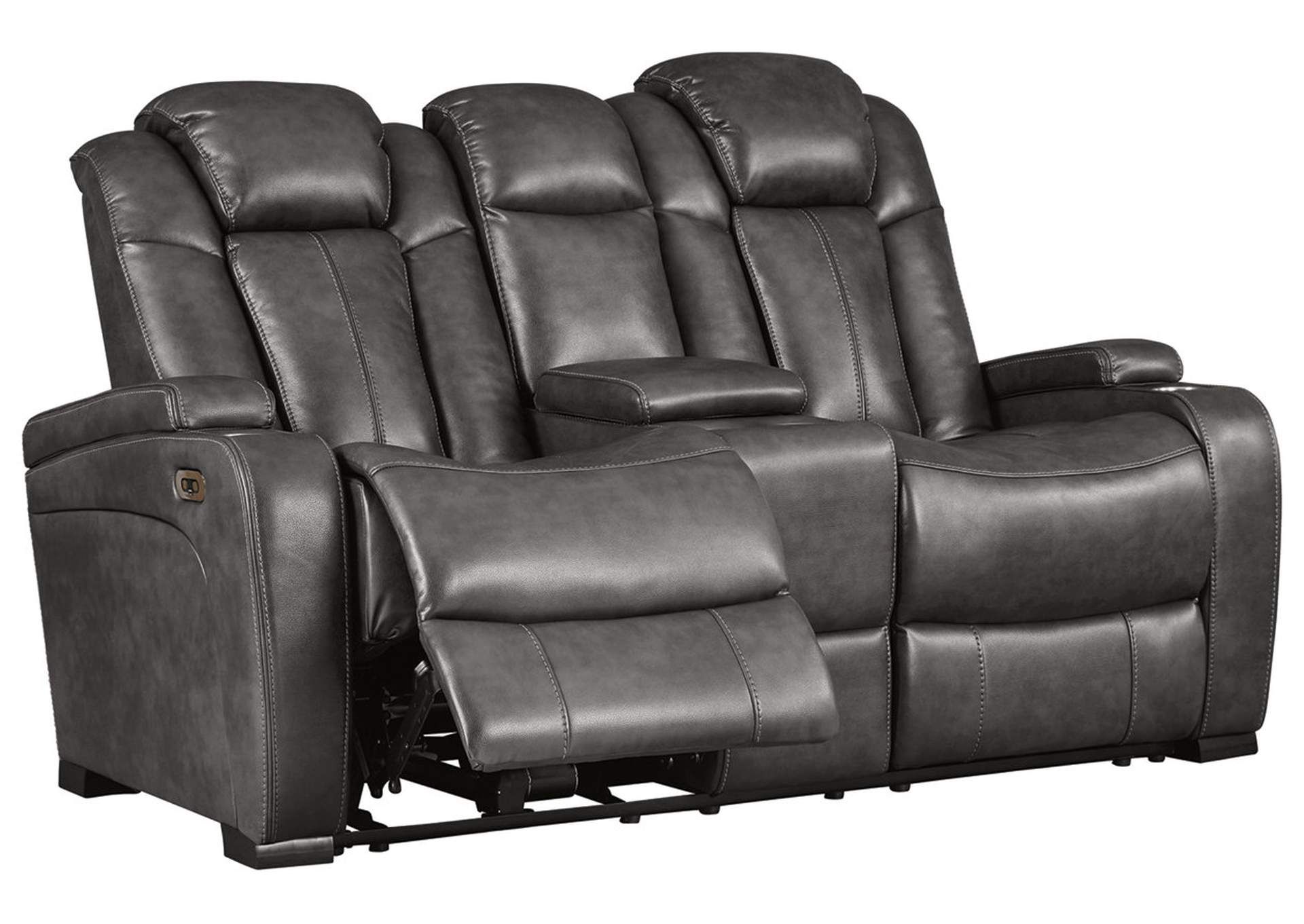 Turbulance Quarry Leather Power Reclining Loveseat W/adjustable With Faux Leather Ac And Usb Charging Ottomans (View 6 of 20)