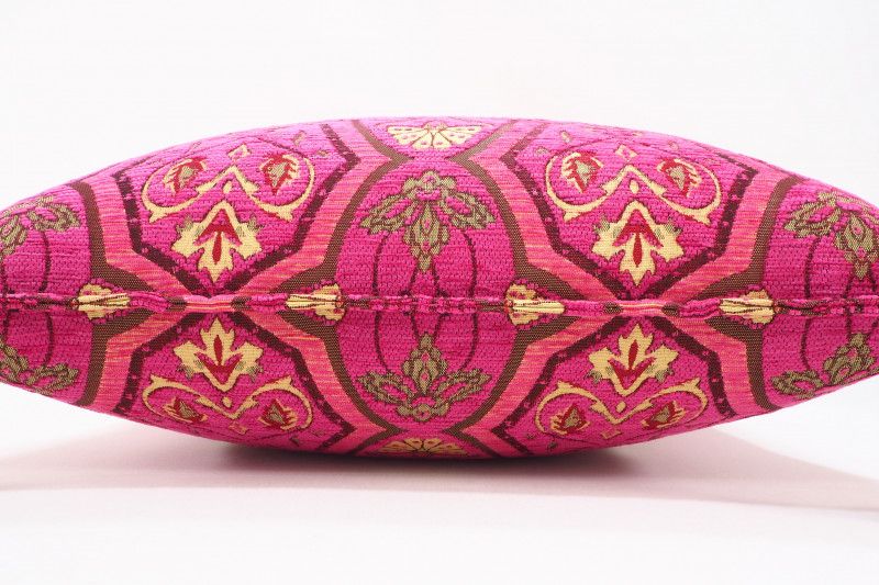 Turkish Fabric Pillow 20x20, Pink Carnation Pattern Decorative Ottoman With Pink Fabric Banded Ottomans (Gallery 20 of 20)
