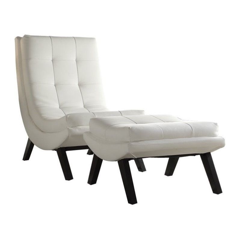 Tustin Lounge Chair And Ottoman Set With White Faux Leather Fabric With Regard To Blue Fabric Lounge Chair And Ottomans Set (View 17 of 20)