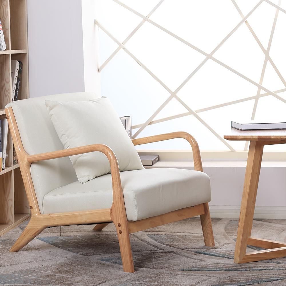 Ubesgoo Modern Accent Fabric Chair Upholstered Arm Chair Beige Within Light Beige Round Accent Stools (View 15 of 20)