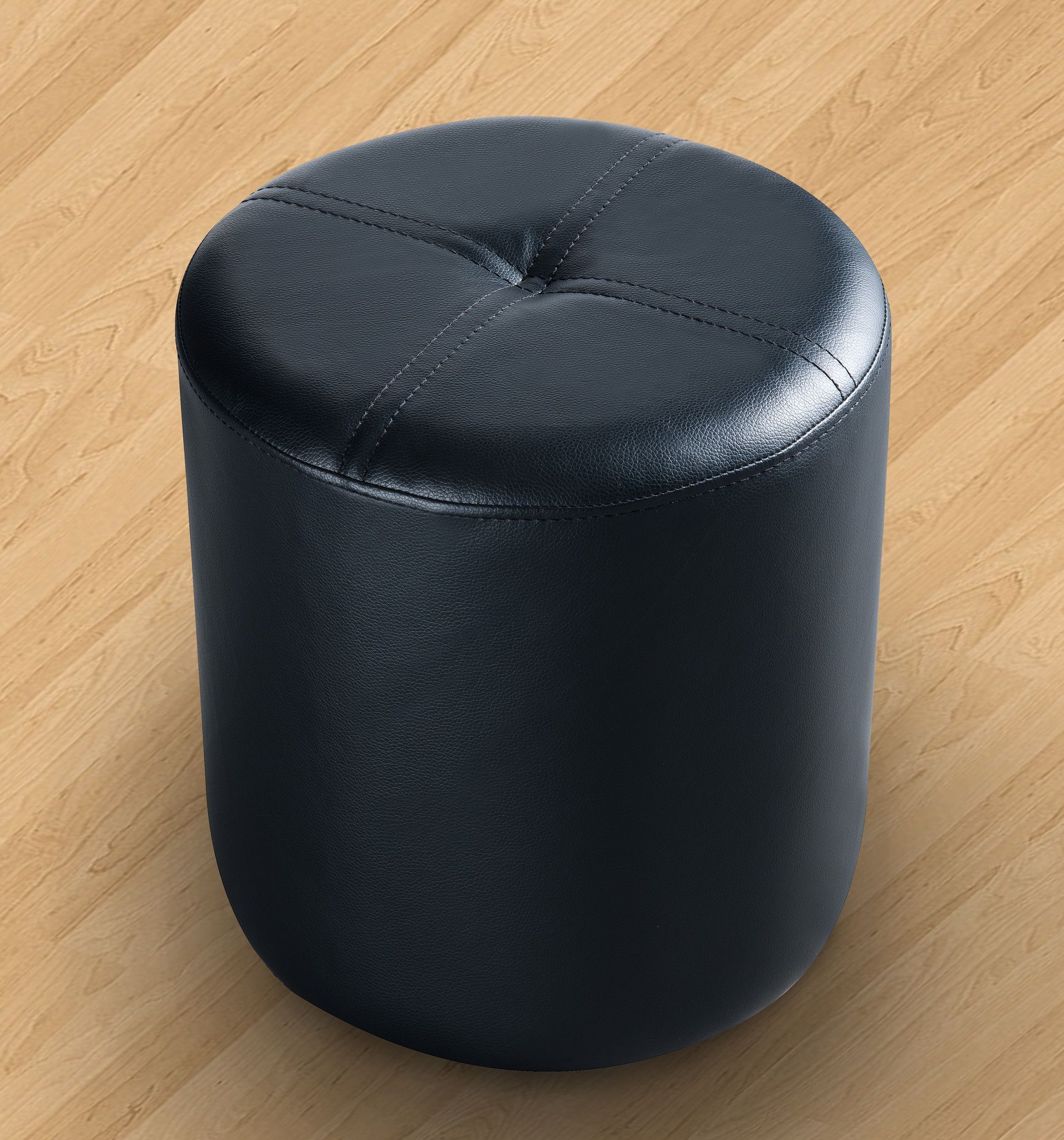Ula Ottoman Footstool, Black Faux Leather | Black Faux Leather, Round With Pouf Textured Blue Round Pouf Ottomans (View 5 of 20)