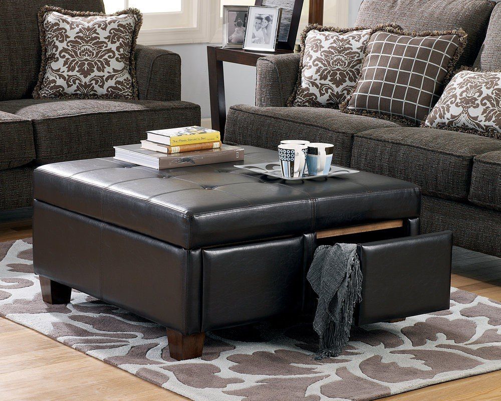 Unique And Creative! Tufted Leather Ottoman Coffee Table – Homesfeed Pertaining To Black Leather Foot Stools (Gallery 20 of 20)