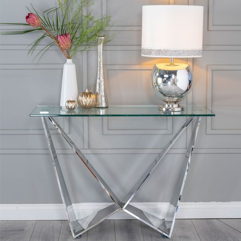 Urban Deco Jazz Console Table – Glass And Stainless Steel Chrome – Cfs Regarding Glass And Stainless Steel Console Tables (View 6 of 20)