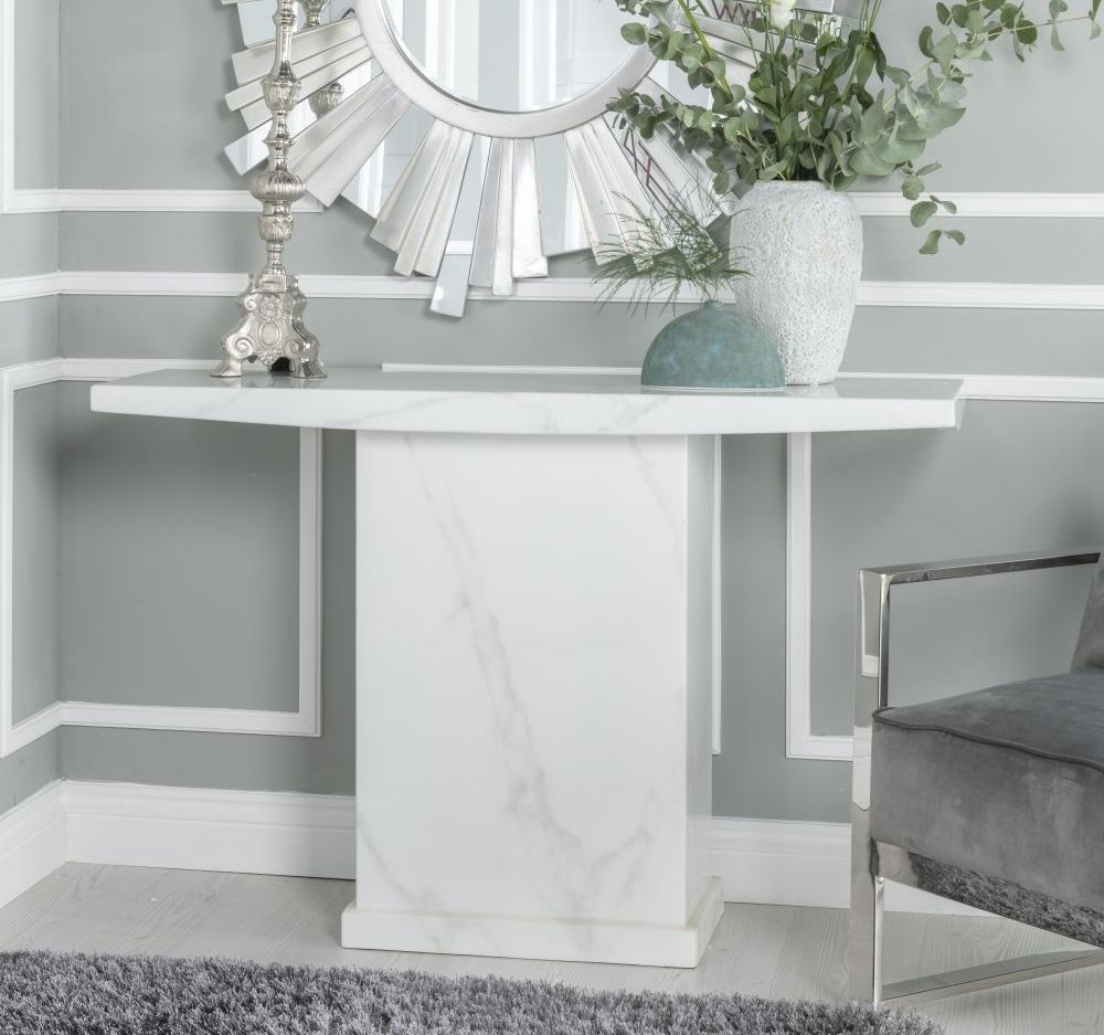 Urban Deco Turin White Marble Console Table – Cfs Furniture Uk Within White Marble Gold Metal Console Tables (View 4 of 20)