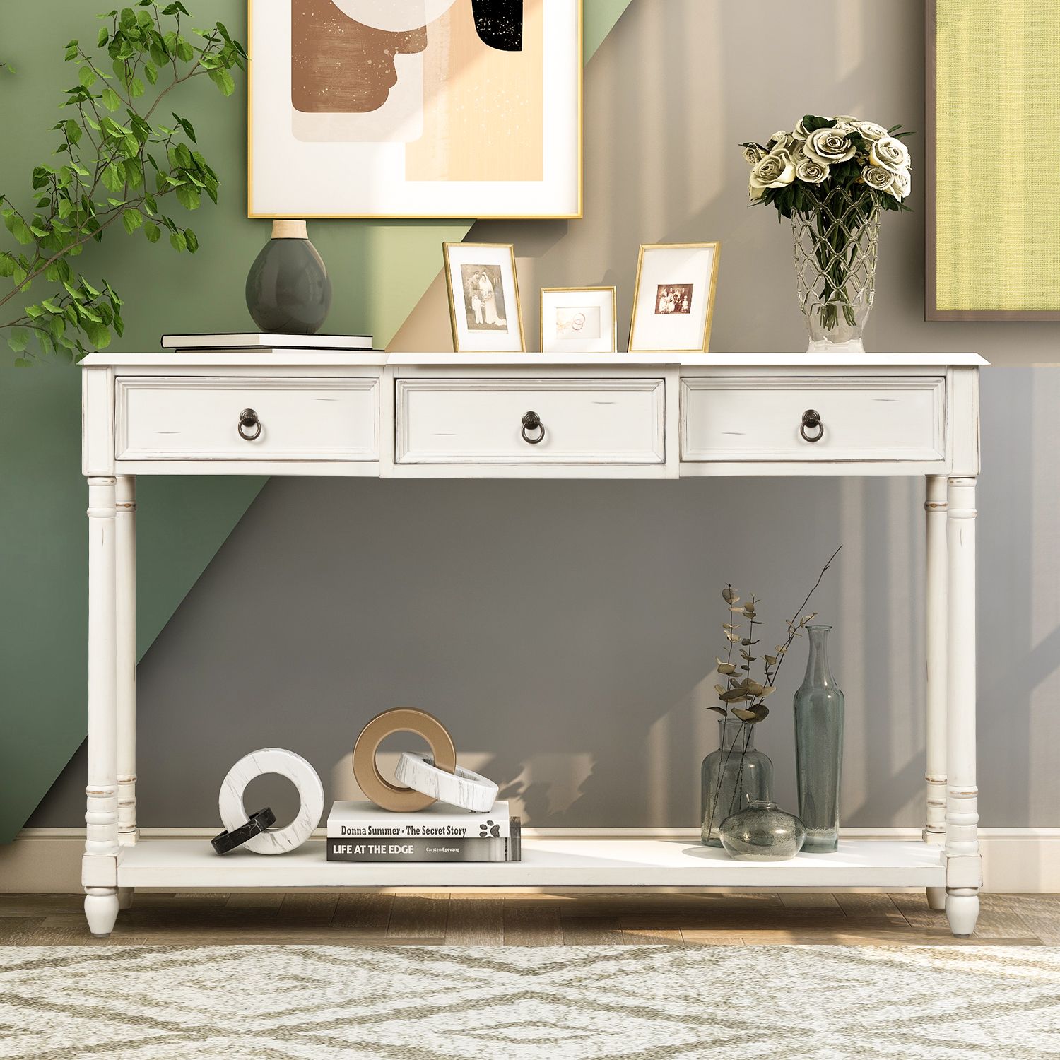 Urhomepro 51" Upgrade Console Table Buffet Cabinet Sideboard Sofa Table Intended For Geometric White Console Tables (View 10 of 20)