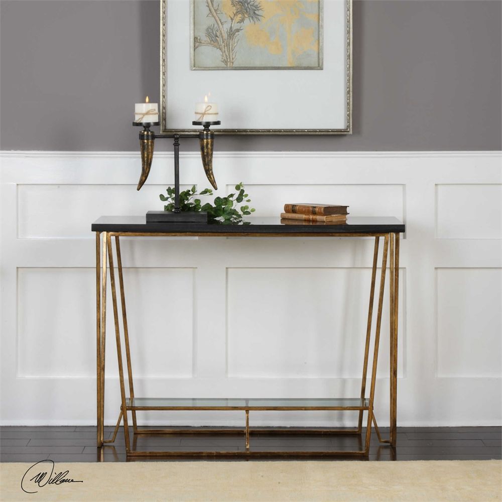 Uttermost Agnes Black Granite Console Table | Metal Console Table In Black Metal And Marble Console Tables (View 2 of 20)