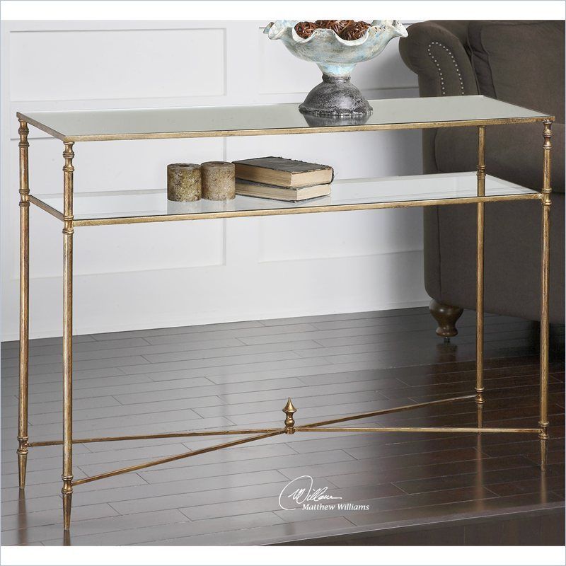 Uttermost Henzler Mirrored Glass Console Table In Antiqued Gold – 24278 Intended For Gold And Mirror Modern Cube Console Tables (View 1 of 20)