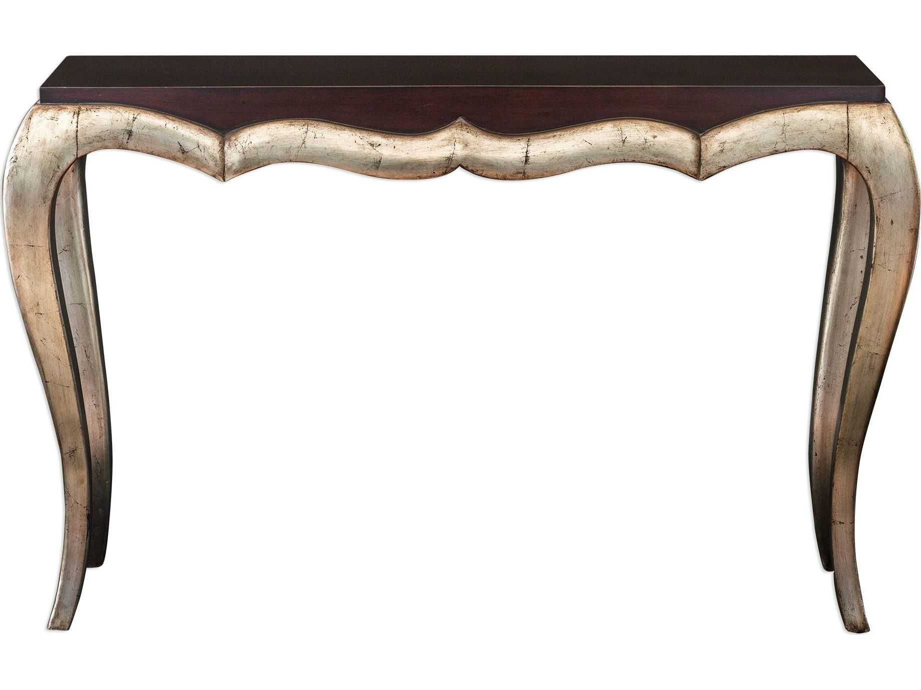 Uttermost Verena Dark Mahogany & Antique Champagne Silver Leaf 54''l X Throughout Silver Leaf Rectangle Console Tables (View 1 of 20)