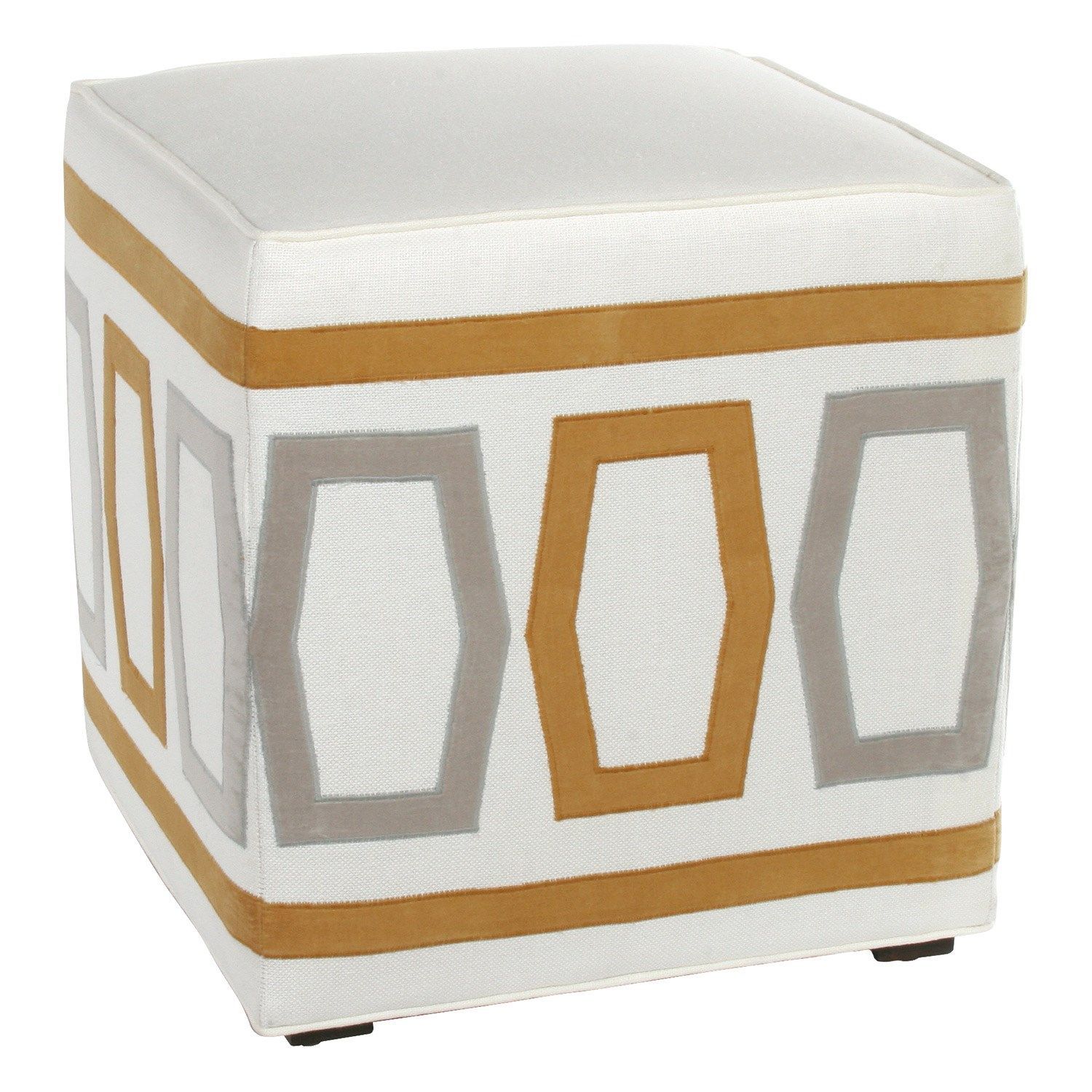 V Rugs & Home Betsy Gray/gold Ottoman | Gold Ottoman, Pouf Ottoman, Ottoman With Regard To Cream Velvet Brushed Geometric Pattern Ottomans (View 19 of 20)