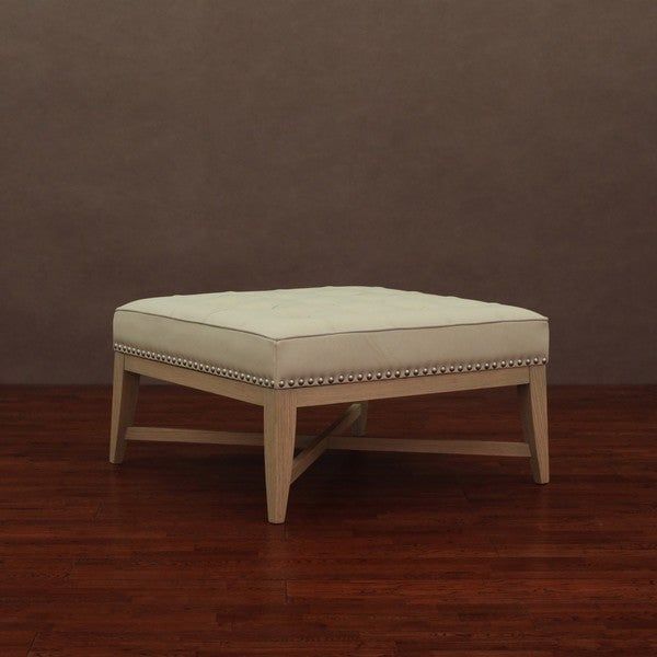 Valencia Antique Ivory Leather Nail Head Ottoman – Overstock™ Shopping Intended For Weathered Ivory Leather Hide Pouf Ottomans (View 14 of 20)