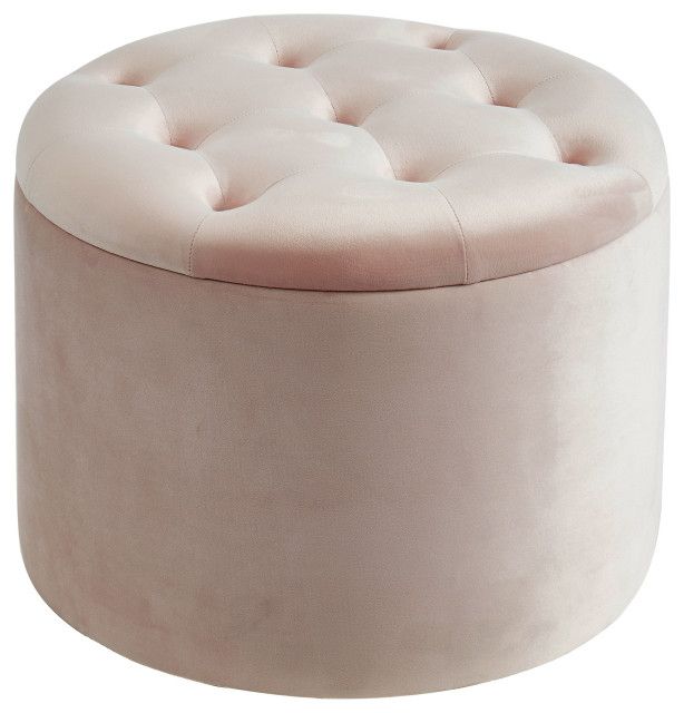 Velvet Round Storage Ottoman – Transitional – Footstools And Ottomans With Regard To Velvet Ribbed Fabric Round Storage Ottomans (View 8 of 20)