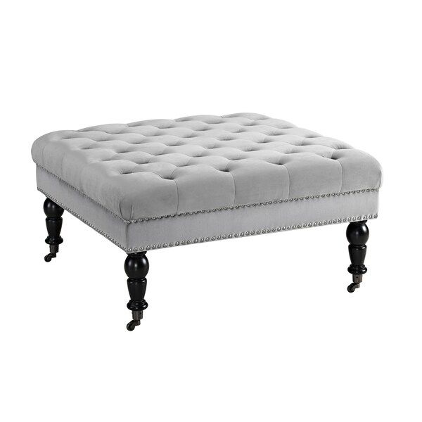 Velvet Upholstered Square Tufted Ottoman With Casters, Gray And Black With Gray Tufted Cocktail Ottomans (View 15 of 20)
