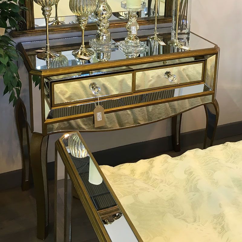 Venetian Gold 2 Drawer Mirrored Console Table | Picture Perfect Home For Mirrored Console Tables (View 16 of 20)