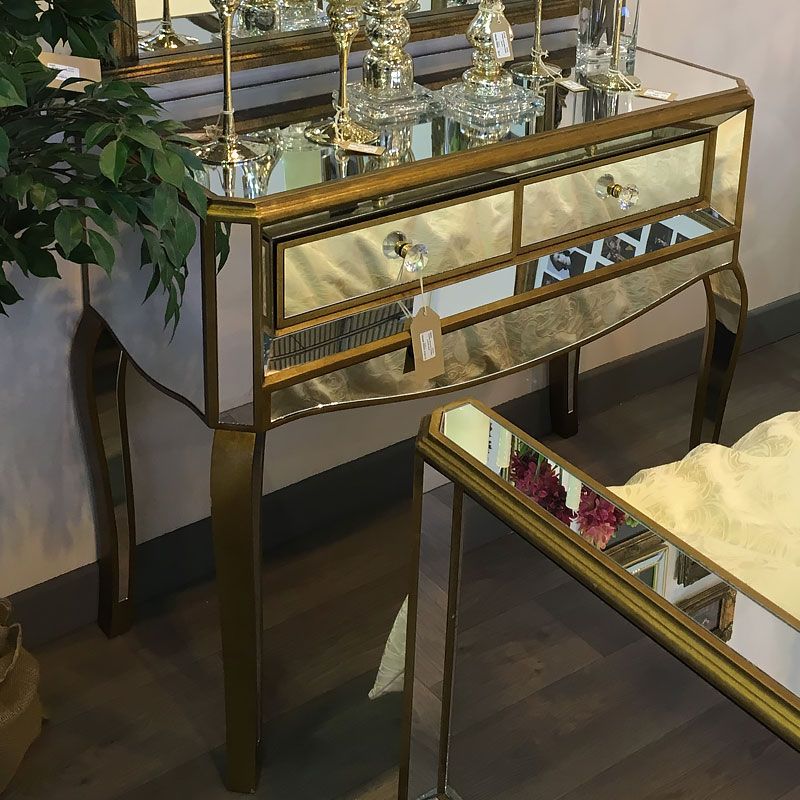 Venetian Gold 2 Drawer Mirrored Console Table | Picture Perfect Home Inside Mirrored Console Tables (View 12 of 20)