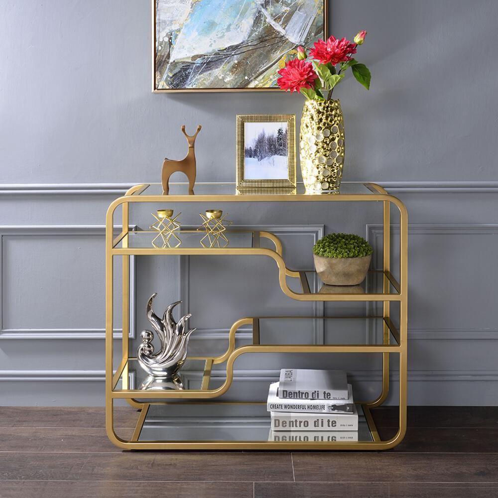 Venetian Worldwide Astrid Gold And Mirror Sofa Table Va 81093 In 2020 Inside Gold And Mirror Modern Cube Console Tables (View 18 of 20)