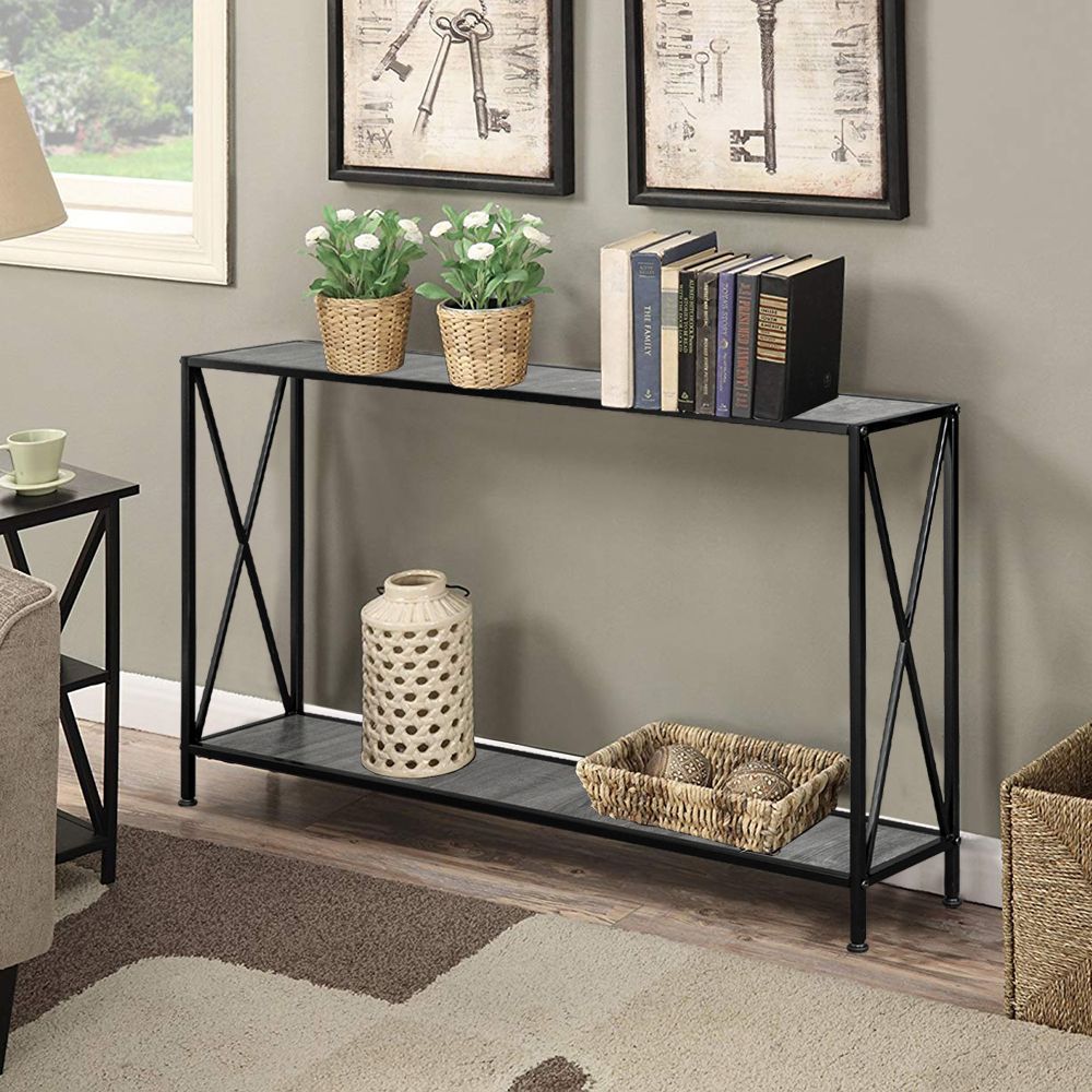 Veryke Narrow Console Table, 2 Layers Sofa Table, Iron Frame Entryway With 3 Piece Shelf Console Tables (View 17 of 20)