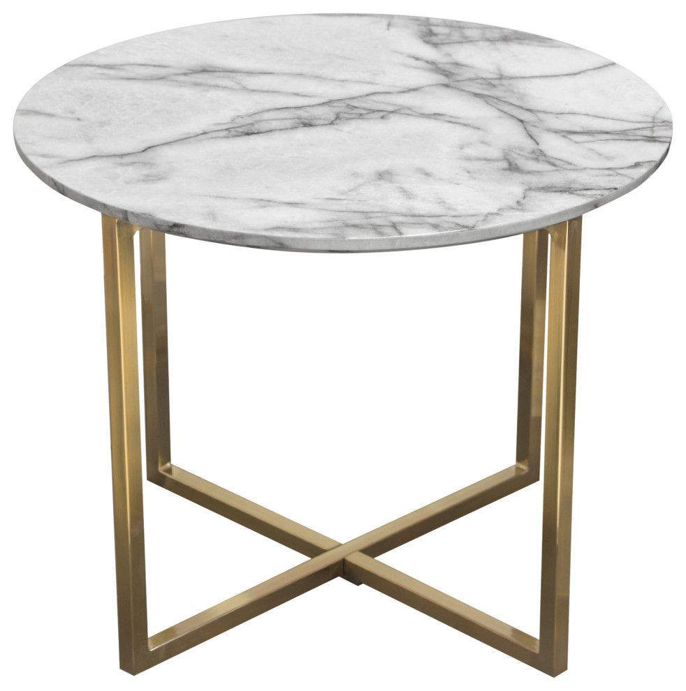 Vida 24" Round End Table With Faux Marble Top And Brushed Gold Metal Within Square Black And Brushed Gold Console Tables (View 1 of 20)