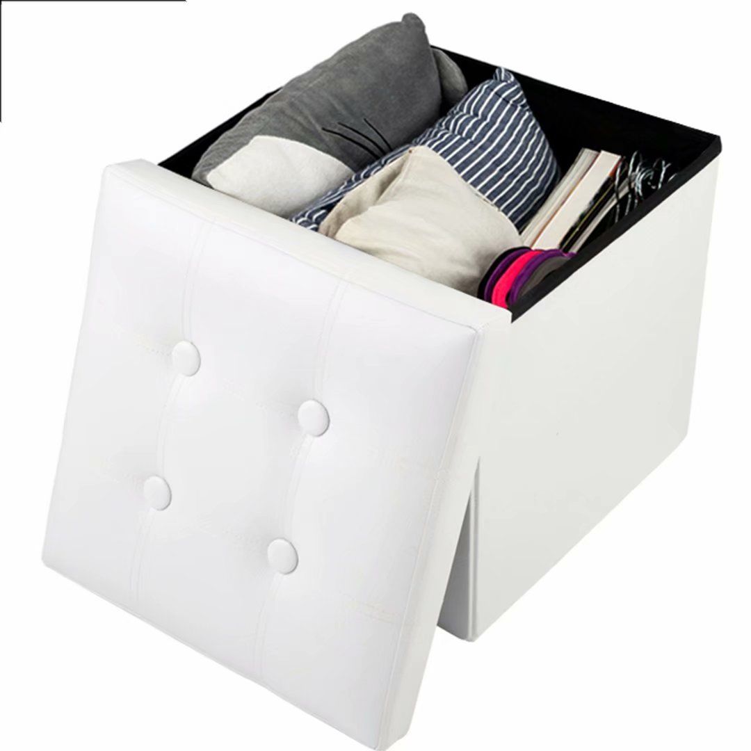 Vik Ottoman With Storage Folding Leather Ottoman Footrest Foot Stool Within White Leather Ottomans (Gallery 19 of 20)