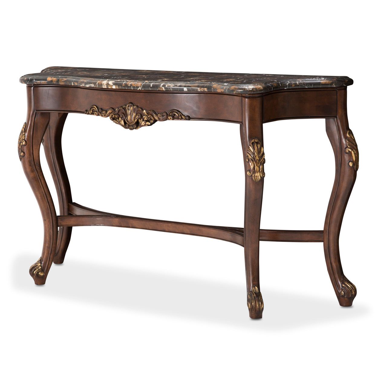Villa Di Como Traditional Carved Marble Top Sofa Table In Portobello Finish Pertaining To Marble Top Console Tables (View 13 of 20)