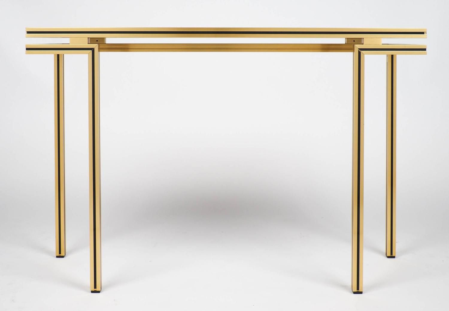 Vintage Black Glass Top Brass Console Tablepierre Vandel At 1stdibs In Black Round Glass Top Console Tables (View 9 of 20)