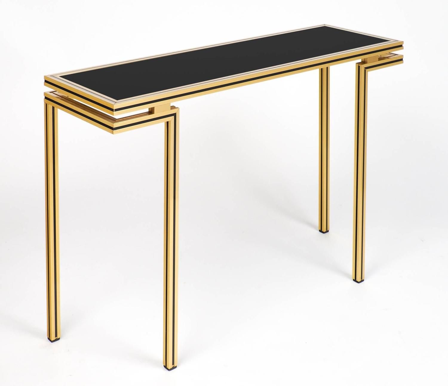Vintage Black Glass Top Brass Console Tablepierre Vandel At 1stdibs With Antique Brass Aluminum Round Console Tables (View 14 of 20)