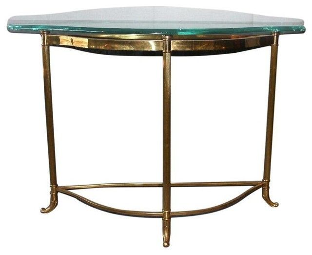 Vintage Brass And Glass Demilune Console Table Modern Console Tables In Hammered Antique Brass Modern Console Tables (View 15 of 16)