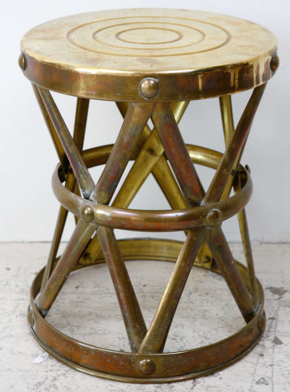 Vintage Brass Drum Stool At 1stdibs With Regard To Espresso Antique Brass Stools (View 4 of 20)