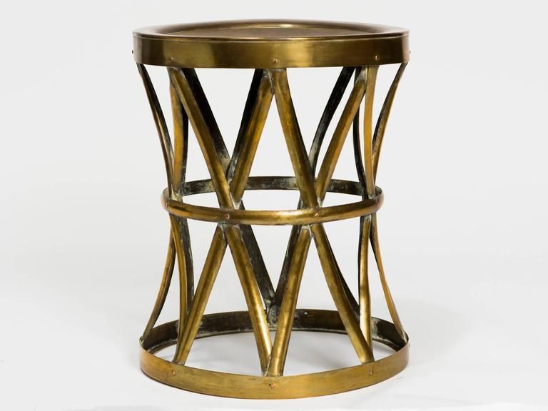 Vintage Brass Drum Stool/table At 1stdibs Pertaining To White Antique Brass Stools (View 4 of 20)