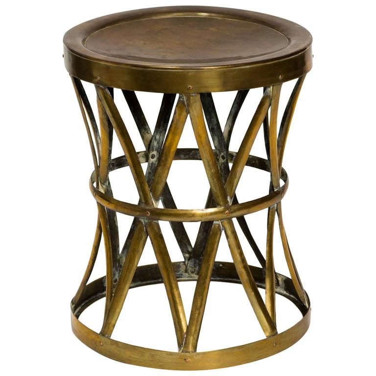 Vintage Brass Drum Stool/table At 1stdibs Pertaining To White Antique Brass Stools (View 1 of 20)