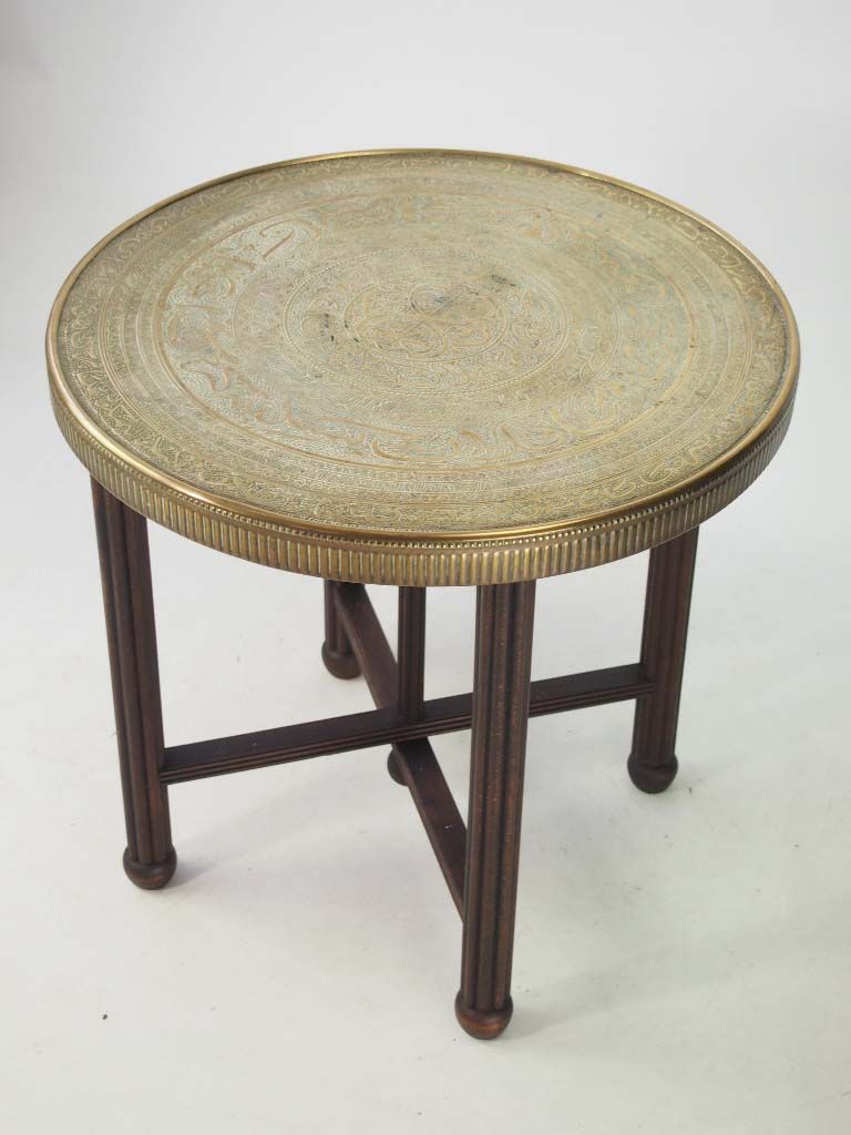 Vintage Brass Top Berber Benares Coffee Table – Side Lamp Folding End In Espresso Antique Brass Stools (View 11 of 20)
