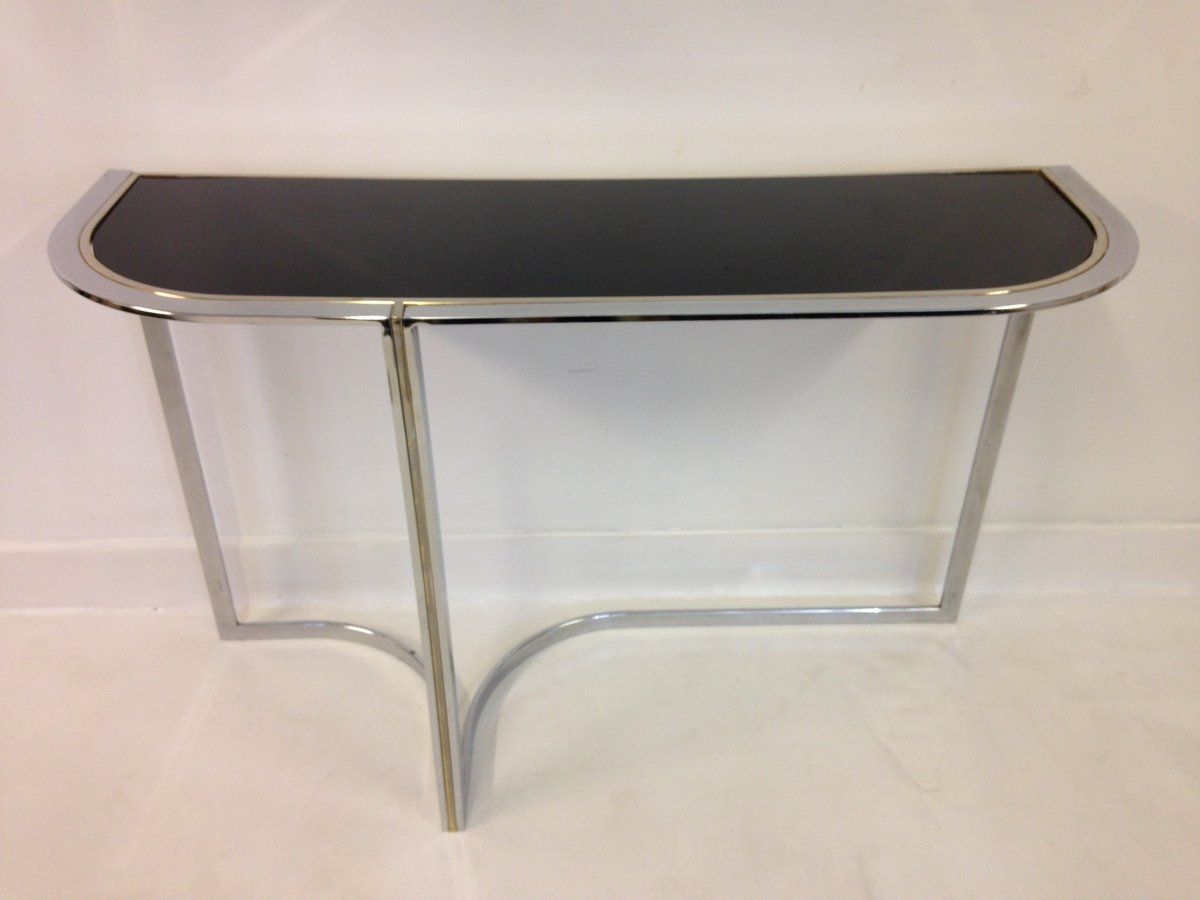 Vintage Chrome & Black Glass Console Table For Sale At Pamono Within Antique Gold And Glass Console Tables (View 4 of 20)