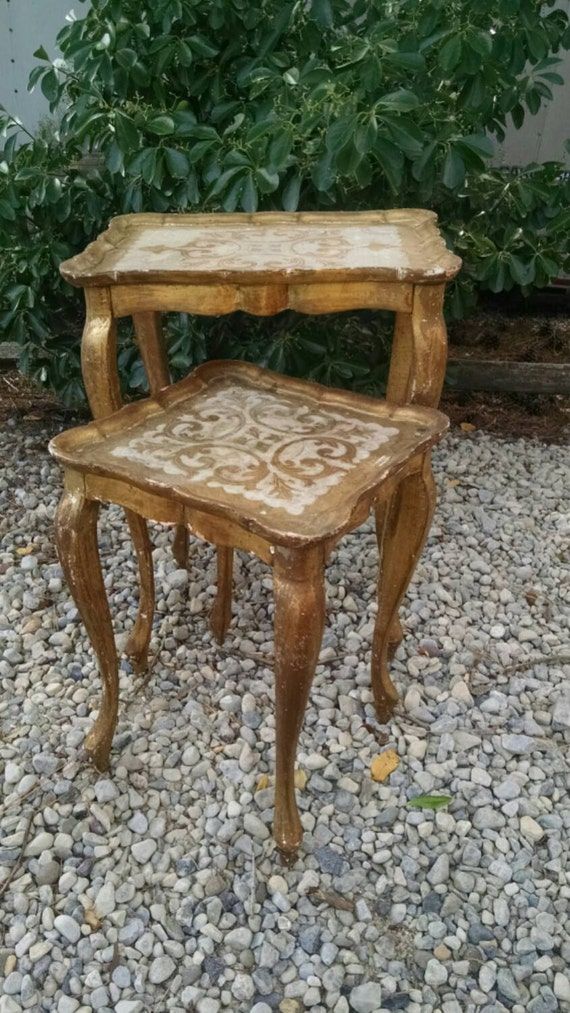 Vintage Gold Nesting Tablesitaly Gold Tablesgold Florentine Throughout Antique Gold Nesting Console Tables (View 13 of 20)