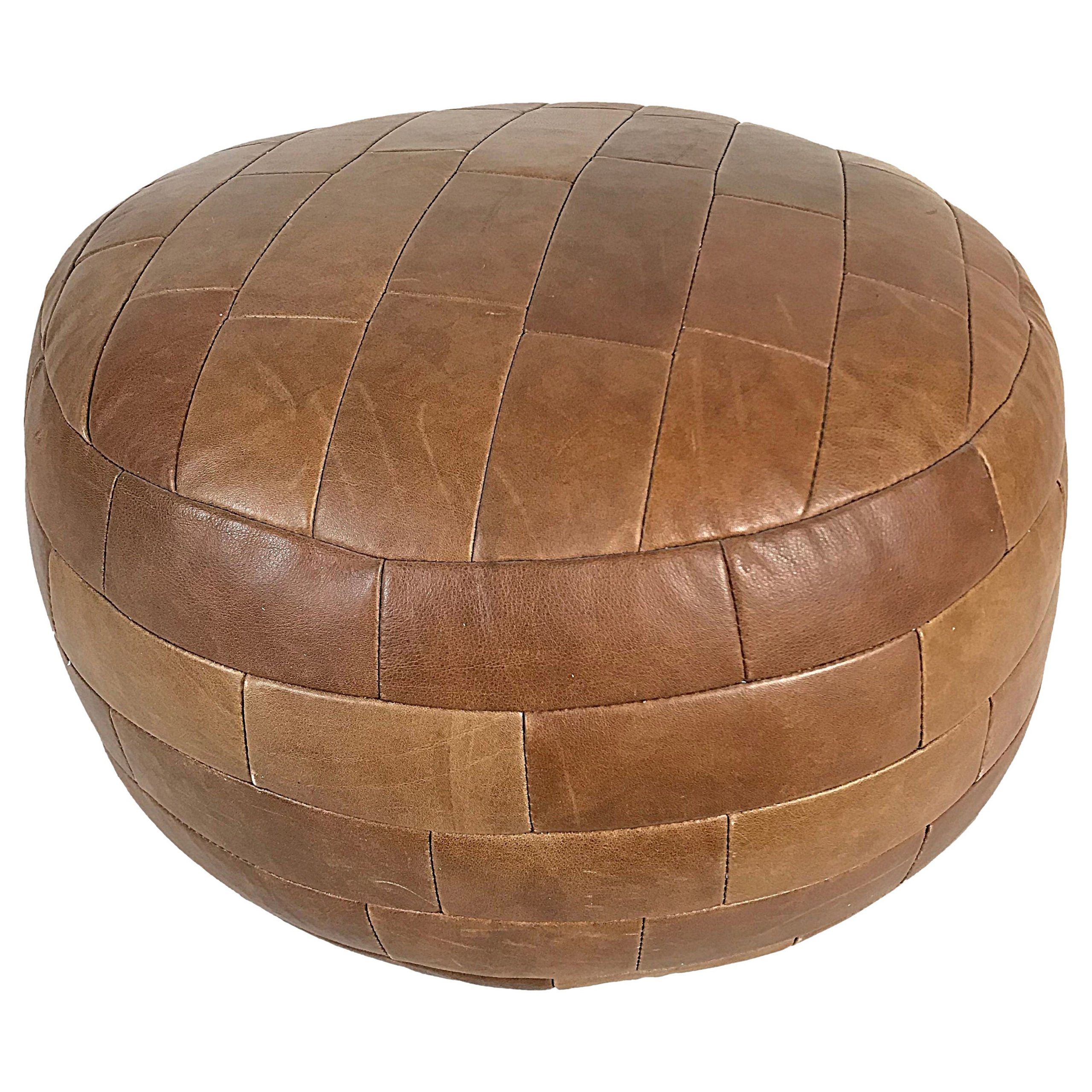 Vintage Grey Leather Pouf /ottoman At 1stdibs With Regard To Medium Gray Leather Pouf Ottomans (View 2 of 20)