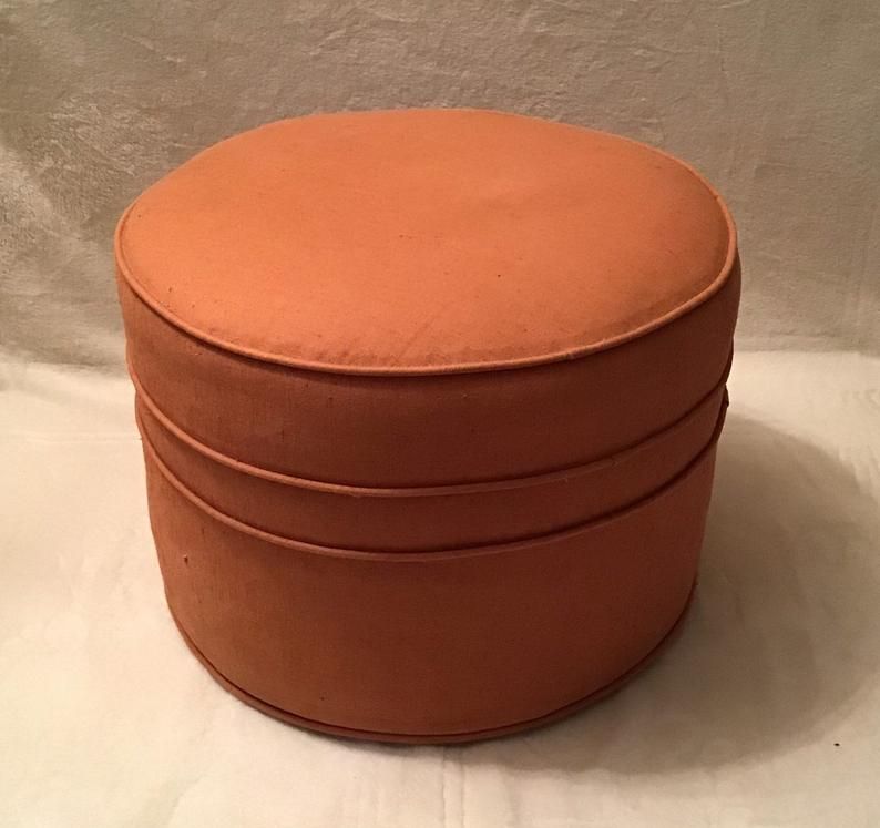 Vintage Mid Century Orange Round Ottoman / Upholstered Pouf | Etsy In Wool Round Pouf Ottomans (View 19 of 20)