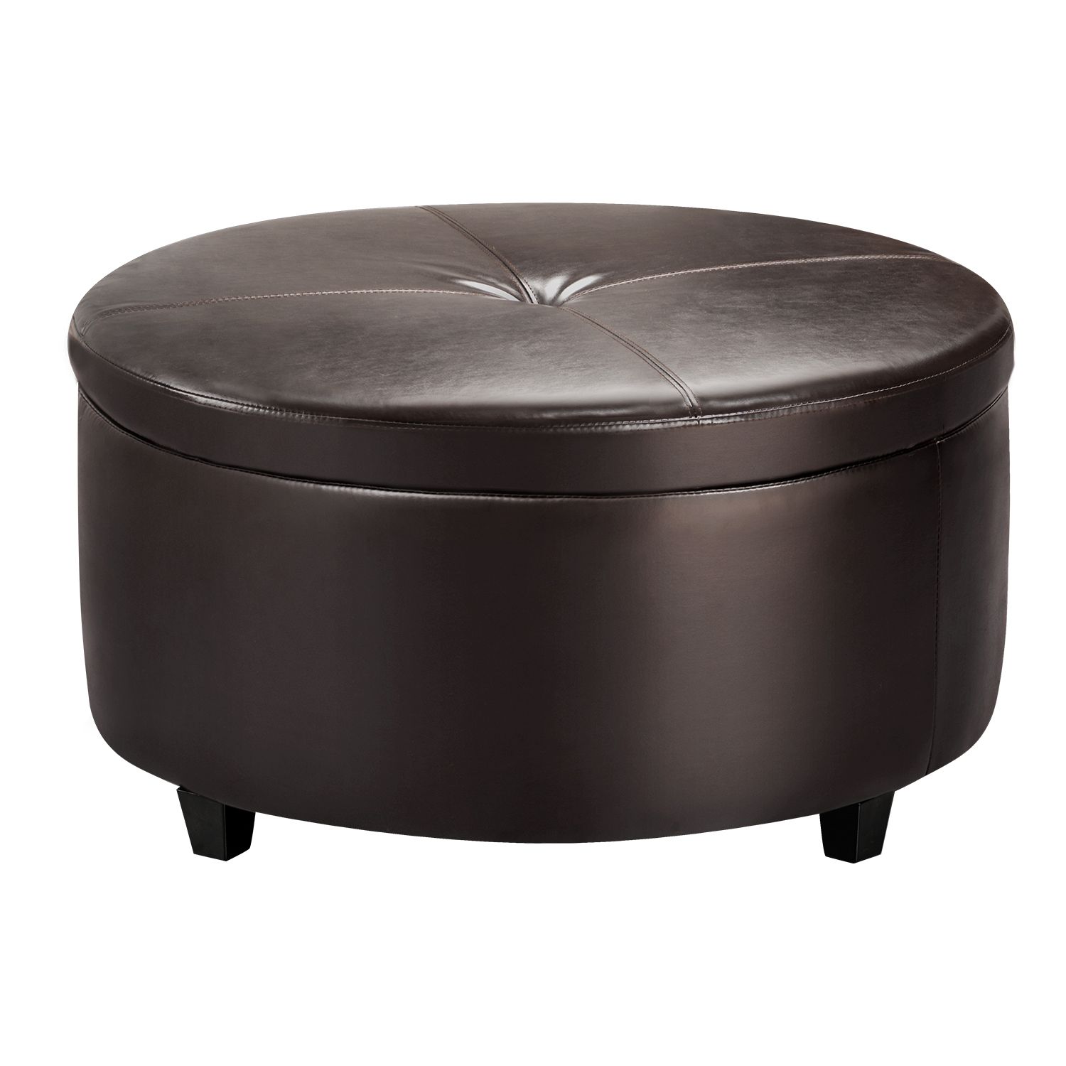 Walnew Large Round Storage Faux Leather Ottoman Comfort Footrest, Brown With Regard To Round Pouf Ottomans (View 9 of 20)
