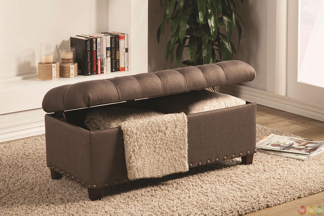 Warm Brown Tone Fabric Ottoman Tufted Storage Bench With Charcoal Fabric Tufted Storage Ottomans (View 5 of 20)