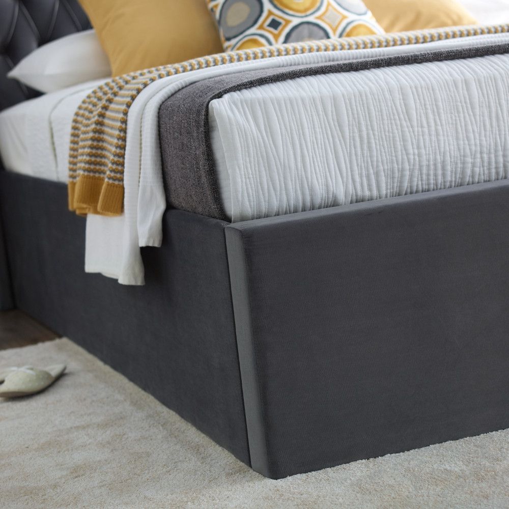 Warwick Grey Velvet Fabric Ottoman Bed Pertaining To Honeycomb Silver Velvet Fabric Ottomans (View 14 of 20)