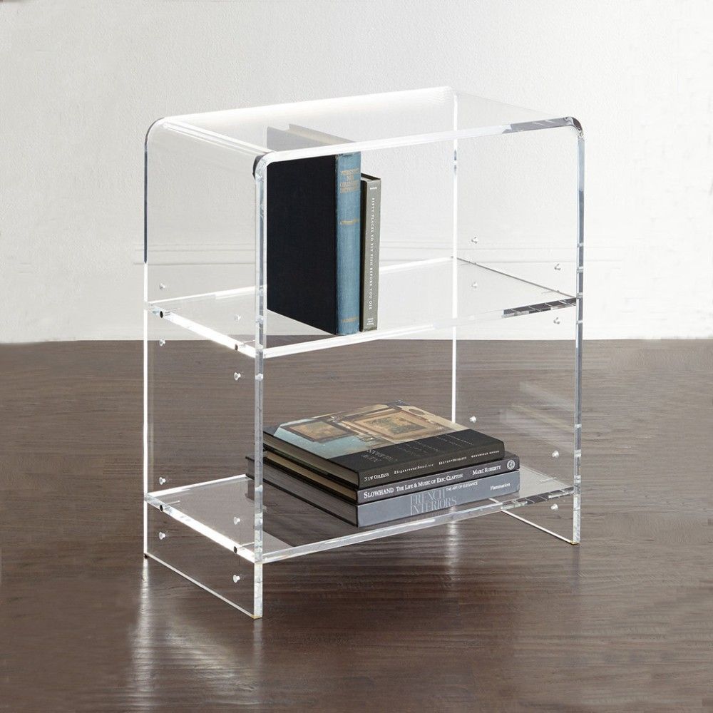 Waterfall Clear Acrylic Console End Bedside Table With Book Shelf Night Pertaining To Clear Acrylic Console Tables (View 1 of 20)