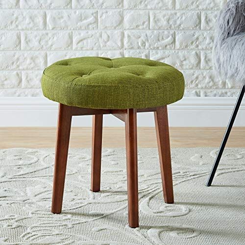Wemart Linen Tufted Round Ottoman With Solid Wood Leg, Up Https Within Cream Linen And Fir Wood Round Ottomans (View 9 of 20)