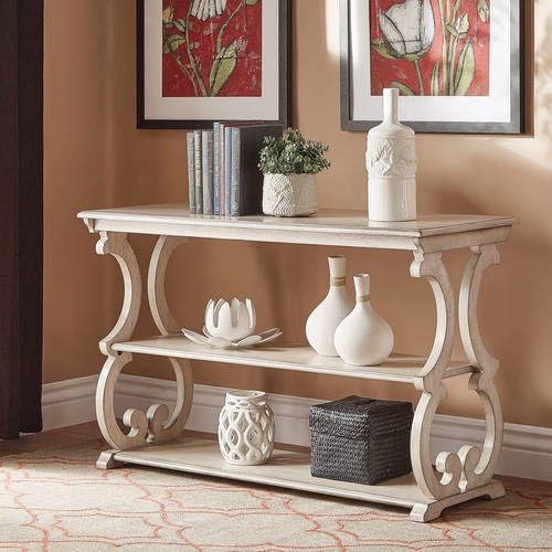 Weston Home Caden Wood Scrollwork Sofa Table, Antique White – Walmart Regarding Antique White Black Console Tables (Gallery 20 of 20)